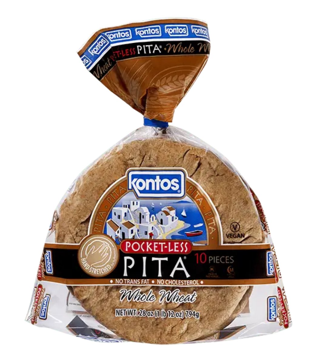 Whole Wheat Pocketless Pita (10pc) -Kontos 10109